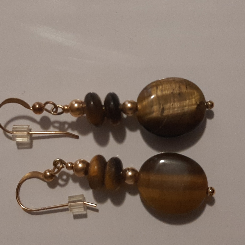 Tiger Eye Pierced Dangling Earrings